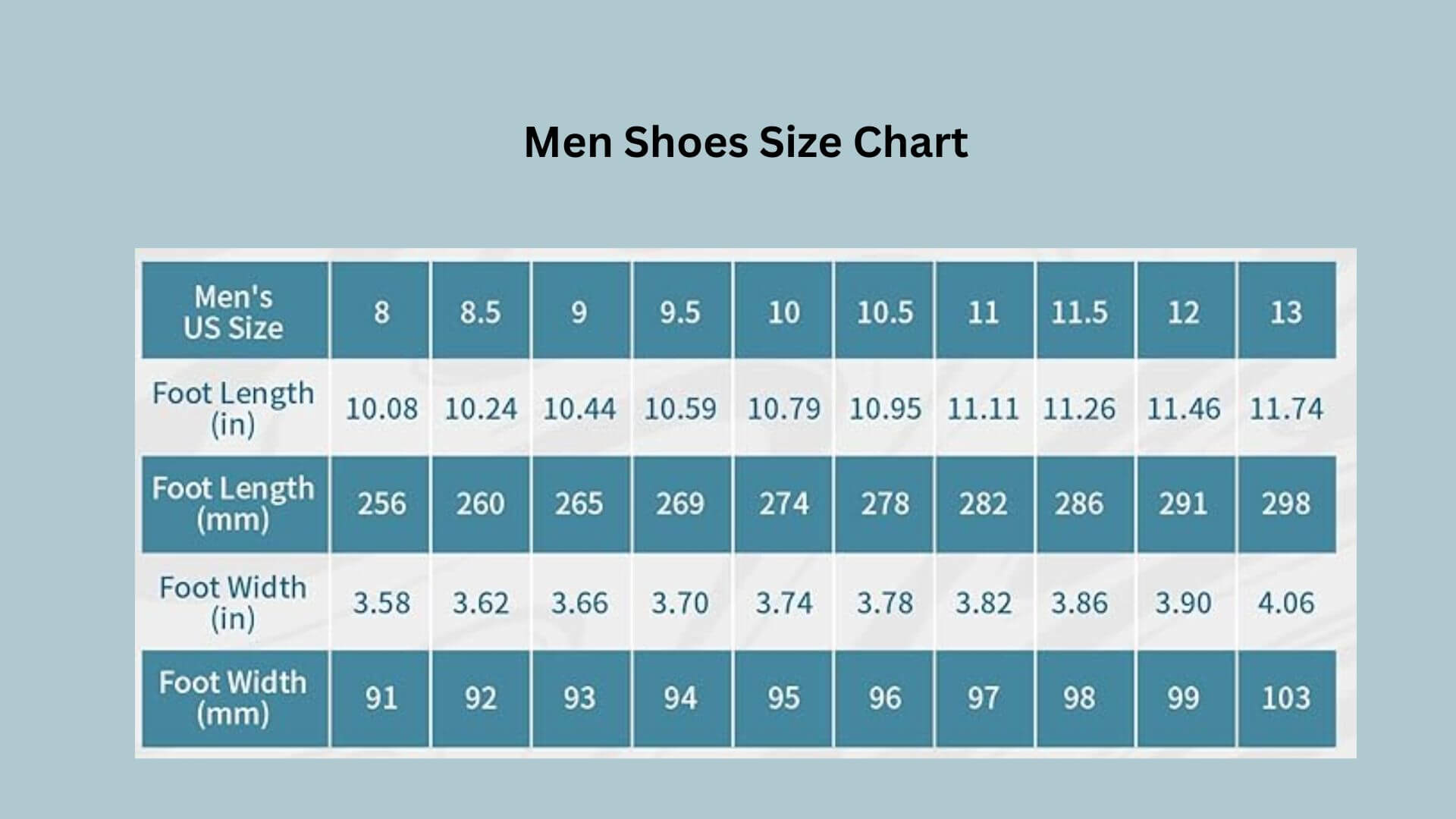 men shoes size chart